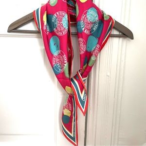 LOUIS VUITTON pink Multicolor trunks & bags silk diamond shaped Scarf